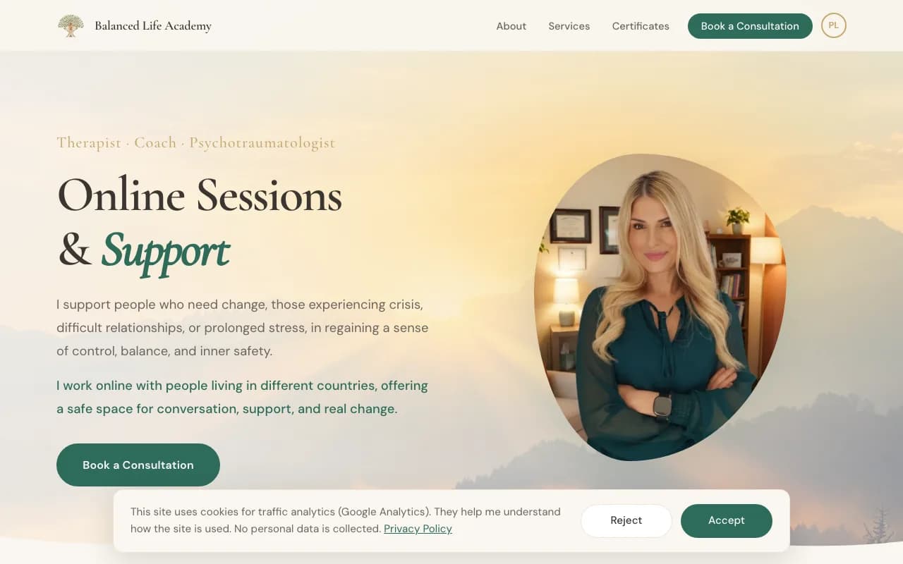 Balanced Life Academy website by Pixel Pulse