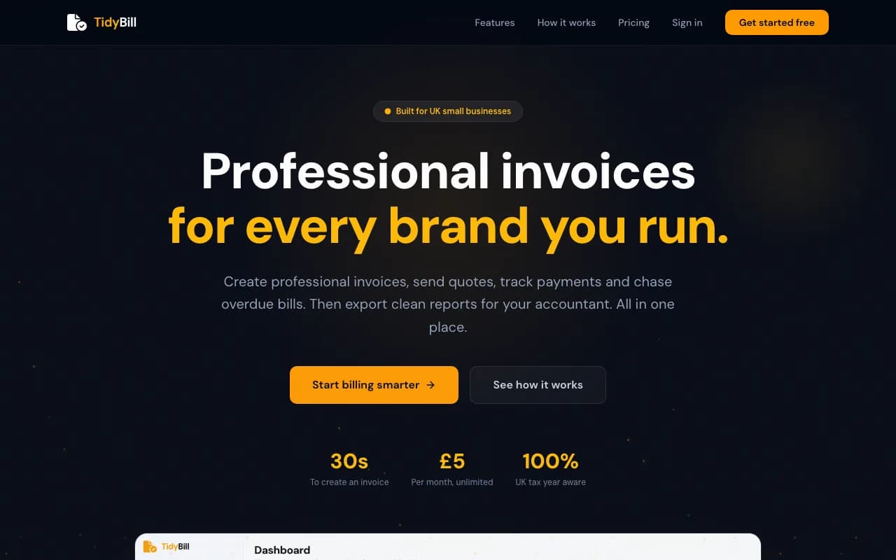 TidyBill web application built by Pixel Pulse